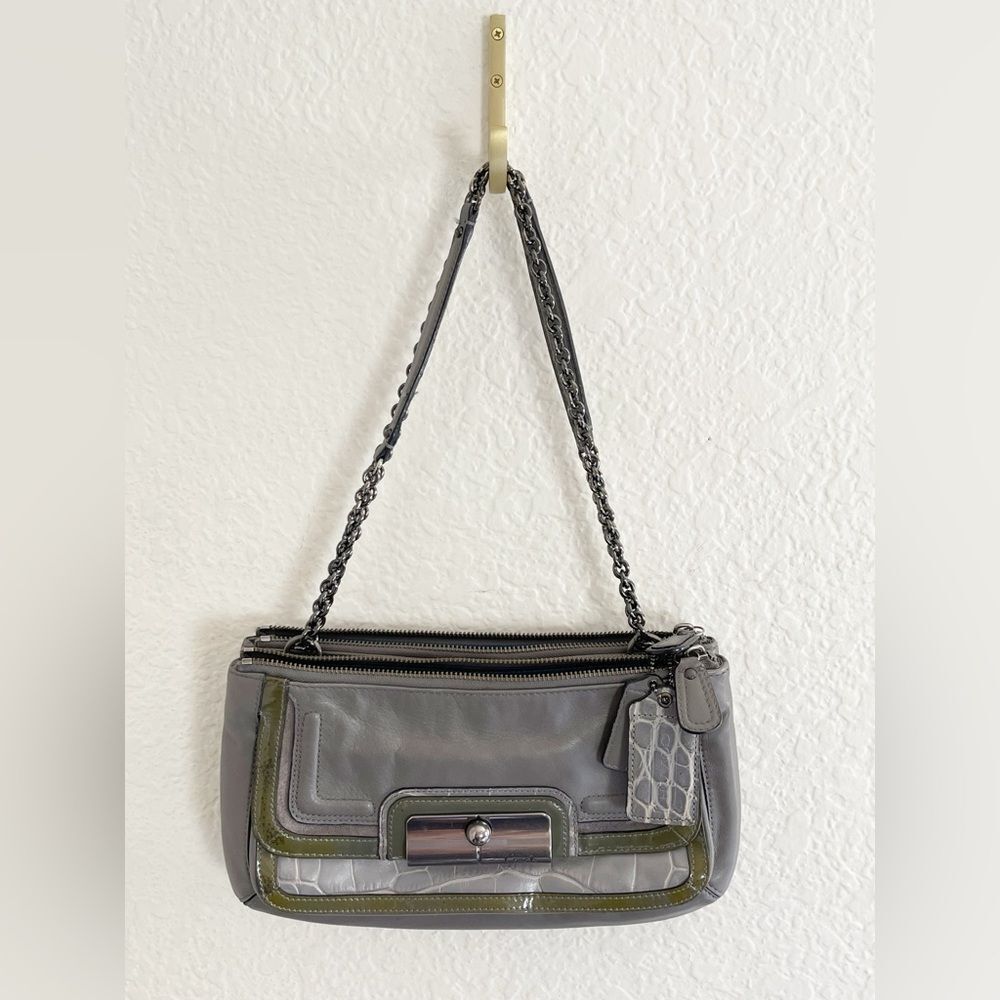 Vintage COACH Kristin Leather Crossbody hobo Bag gray and chain strap - Picture 3 of 12